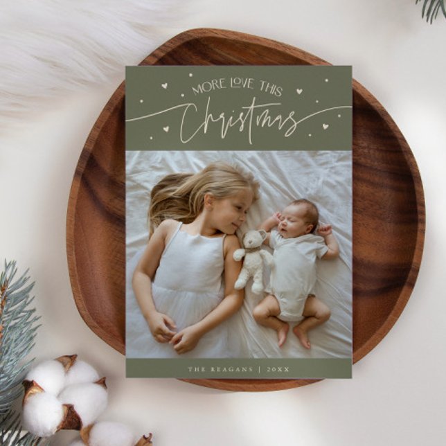 Faire-part Plus d'amour Ce Noël Sage Green Photo Naissance (Créateur téléchargé)