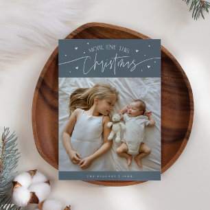 Faire-part Plus d'amour cette ardoise de Noël bleu photo nais