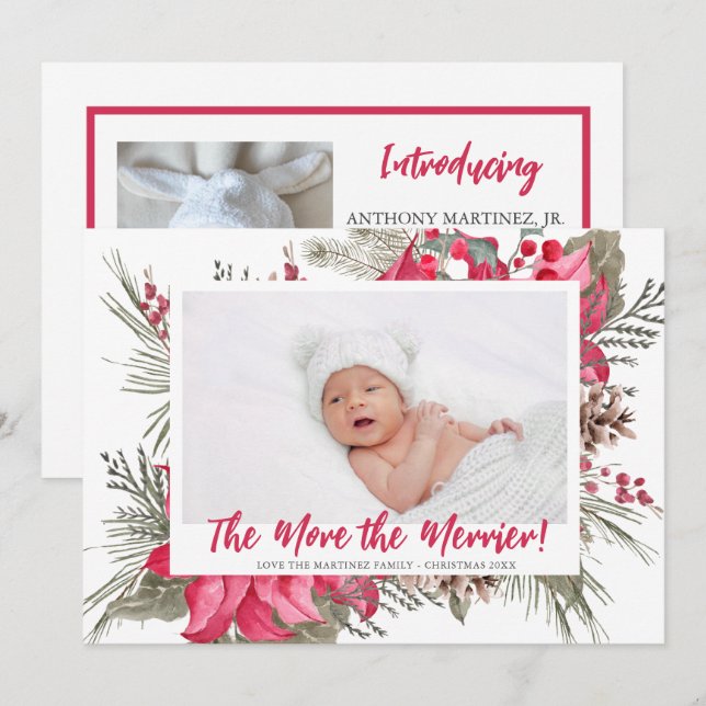 Faire-part Plus de la photo Merrier Poinsettia Naissance de N (Devant / Derrière)