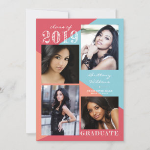 Faire-part Poche de corail géométrique moderne 4 Diplôme phot