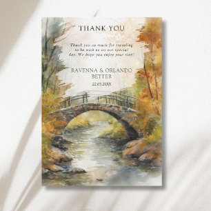 Faire-part Pont de pierre rivière feuilles d'automne Merci