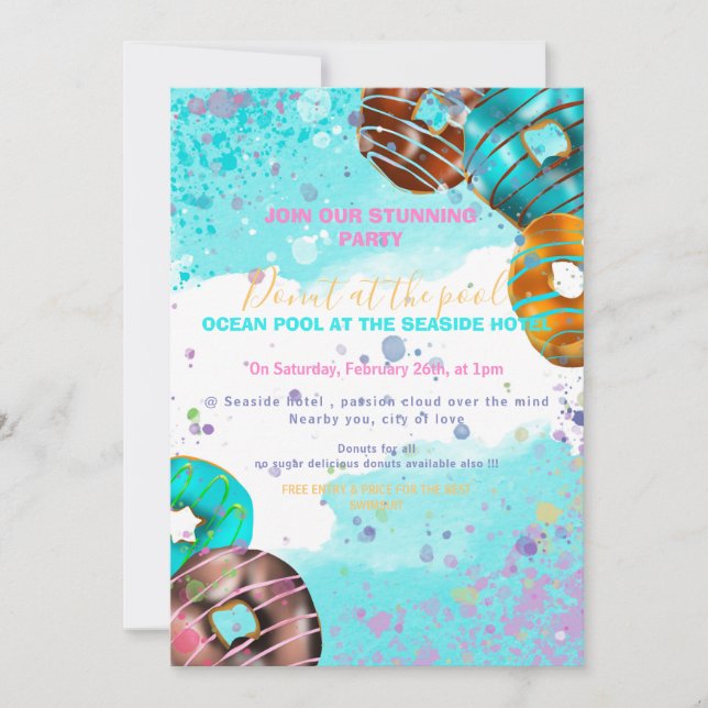 Faire-part Pool party - fête des beignes (Devant)