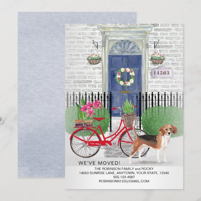 Faire-part Porte de bicyclette de chien Beagle de déménagemen (Devant / Derrière)