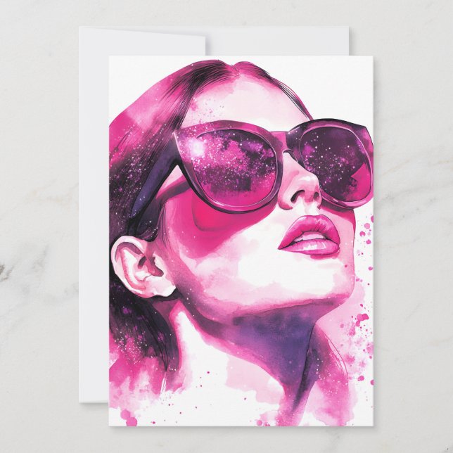 Faire-part Portrait de femme de mode chic aquarelle (Devant)