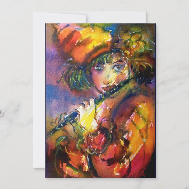 Faire-part PORTRAIT FLUTISTE / Mascarade vénitienne (Devant)