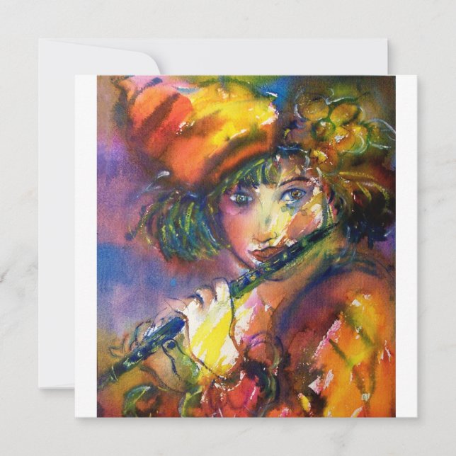 Faire-part PORTRAIT FLUTISTE / Mascarade vénitienne (Devant)