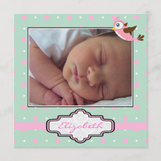 Faire-part Pot Polka, oiseau avec cadre bébé photo de naissan