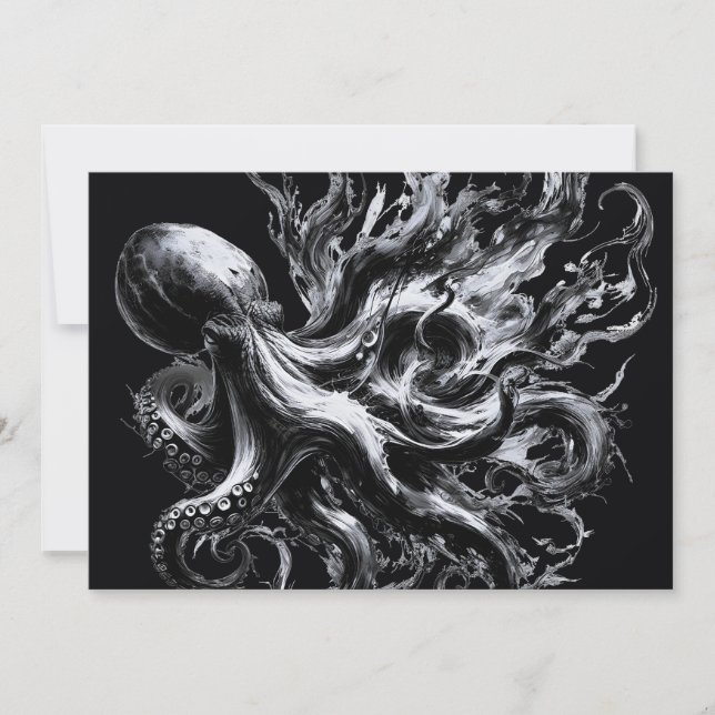 Faire-part Poulpe Kraken Fluide Encre Abstraite (Devant)