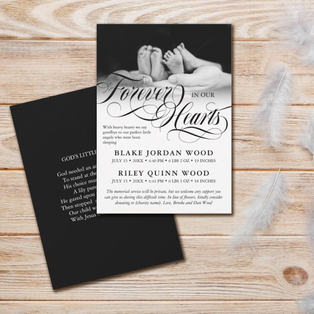 Faire-part Pour toujours dans nos coeurs Twins Baby Memorial (Créateur téléchargé)