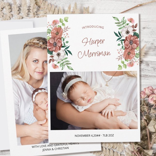 Faire-part Présentation de 2 Photo Fleurs d'Automne Naissance (Créateur téléchargé)
