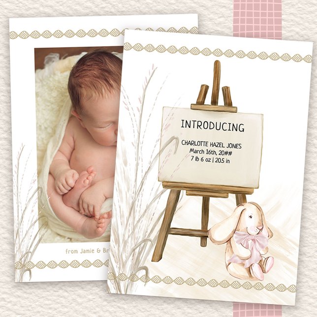 Faire-part Présentation d'Easel Baby Girl Boho Birth (Available to order professionally printed or as a printable digital download)