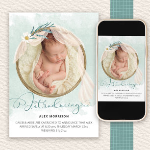 Faire-part Présentation du cadre photo Boho Green Wash Birth