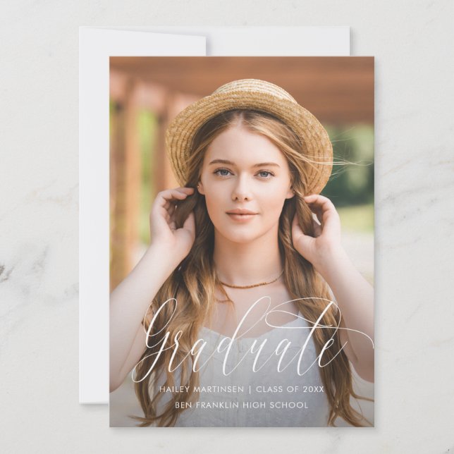 Faire-part Pretty Script Blue Photo Graduation Announcement (Devant)