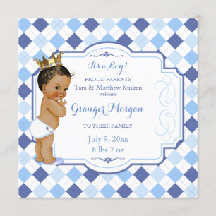 Faire-part Prince de couronne vintage de bébé