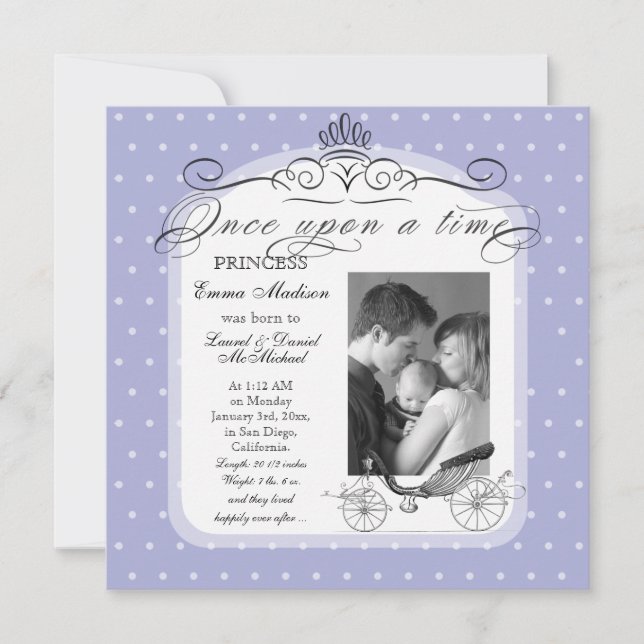 Faire-part Princesse Carriage Polka Dot Swirl Photo Baby Girl (Devant)