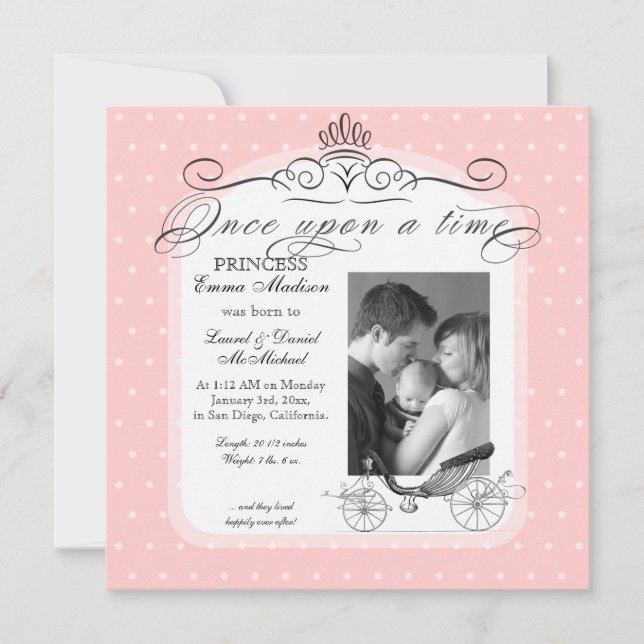 Faire-part Princesse Carriage Polka Dot Swirl Photo Baby Girl (Devant)