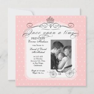 Faire-part Princesse Carriage Polka Dot Swirl Photo Baby Girl