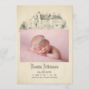 Faire-part Princesse Newborn Baby Photo Birth de château de