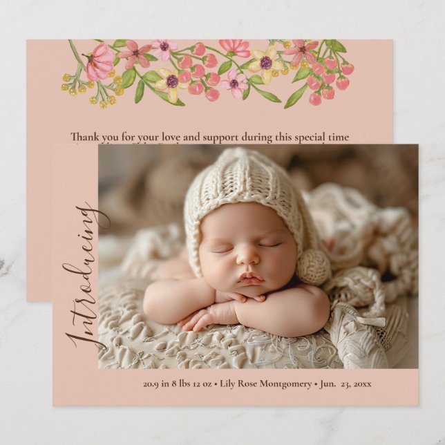 Faire-part Printemps fleurit rose Floral Sweet Baby Girl Nais (Devant / Derrière)