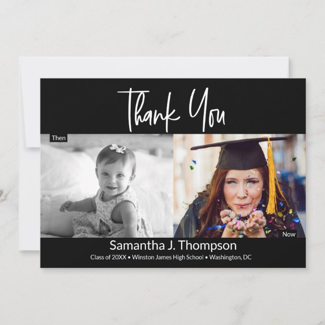 Faire-part Puis et maintenant Merci photo de l’étudiant (Devant)