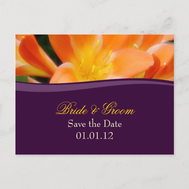 Faire-part Purple et Orange Enregistrer la date Carte postale (Devant)