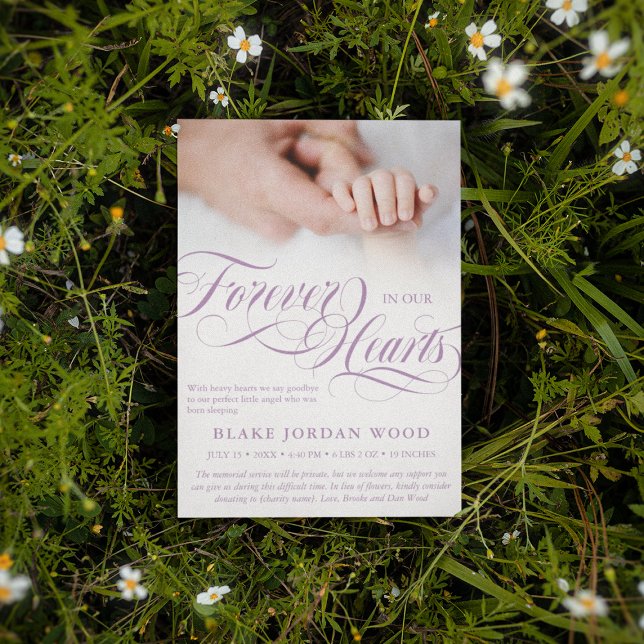 Faire-part Purple Forever Dans Nos Coeurs Baby Girl Memorial (Créateur téléchargé)