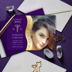 Faire-part Purple Gold Graduate Vague Caduceus RN Nurse Grad