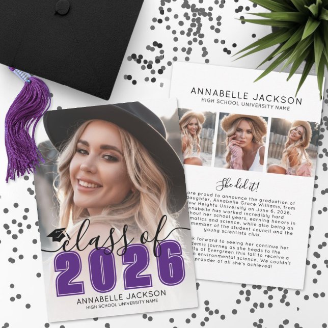 Faire-part Purple Graduate Photo Graduation (Purple Graduate Photo Graduation Announcement)
