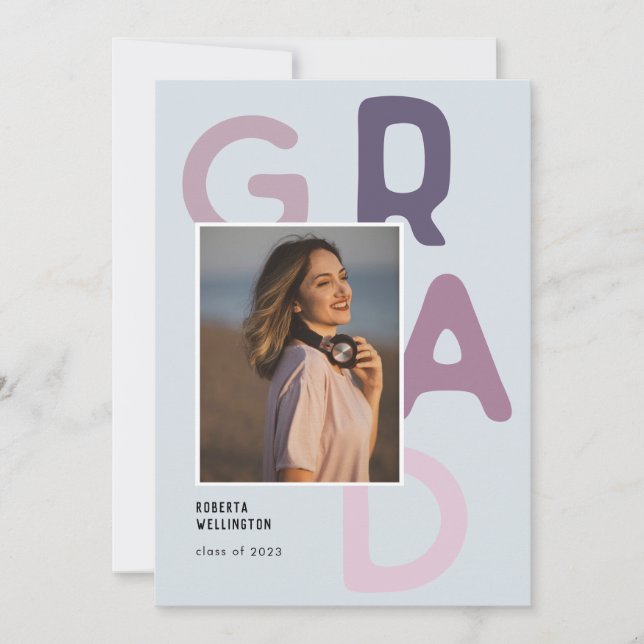 Faire-part Purple Pastel Typographie Photo 2022 Graduation (Devant)