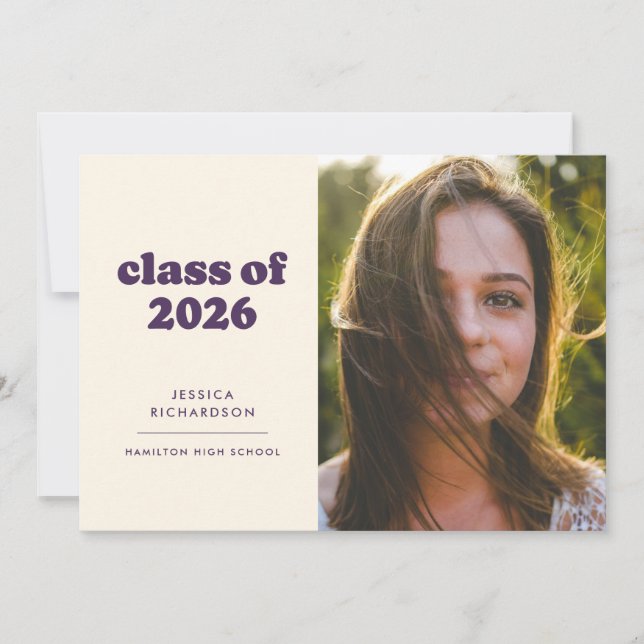 Faire-part Purple Retro Simplicity Photo Graduation (Devant)