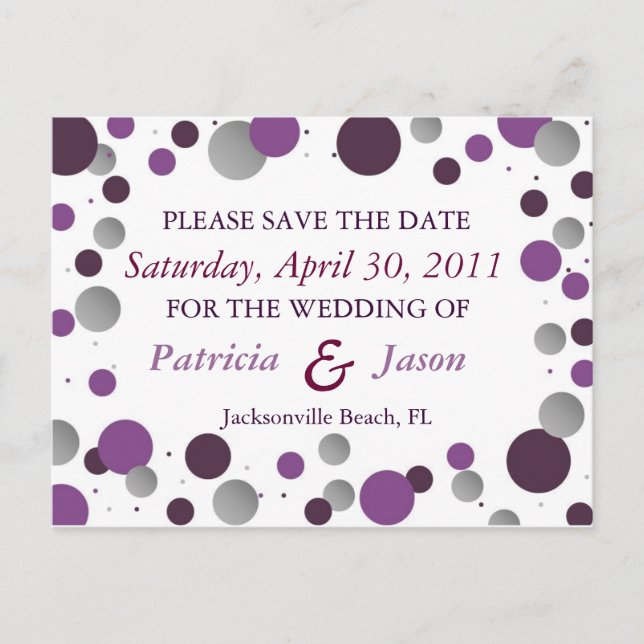 Faire-part Purple & Silver Enregistrer la carte postale Date (Devant)