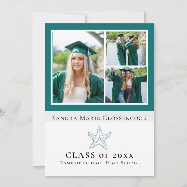 Faire-part quatre photos Collage Nautique Starfish diplômé (Devant)