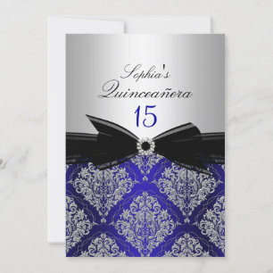 Faire-part Quinceanera Damassé Bleu & Argent