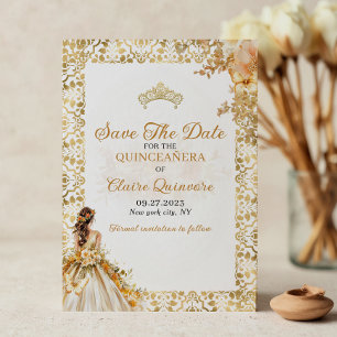 Faire-part Quinceanera florale or radiant