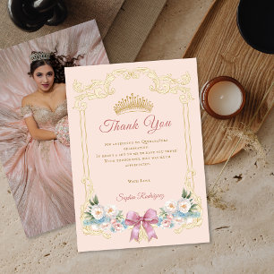 Faire-part Quinceanera rose couronne classique Photo ThankYou