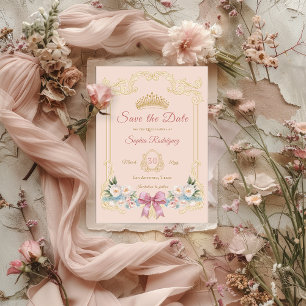 Faire-part Quinceanera vintage de boue rose Sauver la date