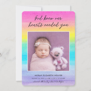 Faire-part Rainbow Baby   Dieu connaissait Dark   Photo Naiss