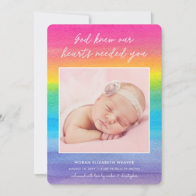 Faire-part Rainbow Baby | Dieu connaissait | Photo Naissance (Devant)