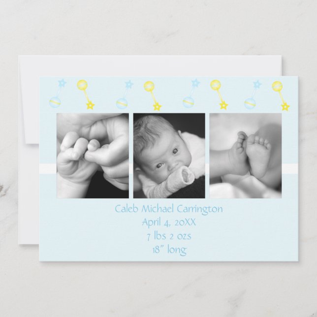 Faire-part Rattle n Roll Annouement de naissance (bleu) (Devant)