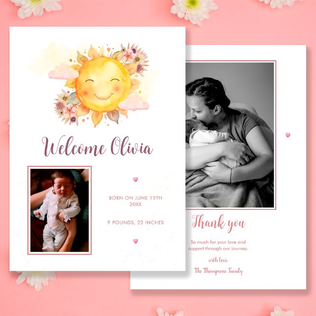 Faire-part Rayon de soleil en route Photo Bohème Fille (Créateur téléchargé)