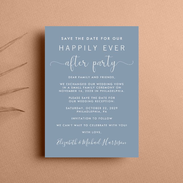 Faire-part Réception de mariage Dusty Blue Enregistrer la dat (A chic save the date announcement for a reception to celebrate your elopement or private wedding)