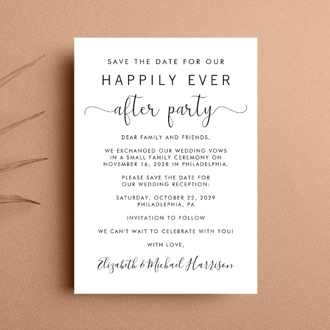 Faire-part Réception de mariage Enregistrer la date (A chic save the date announcement for a reception to celebrate your elopement or private wedding )