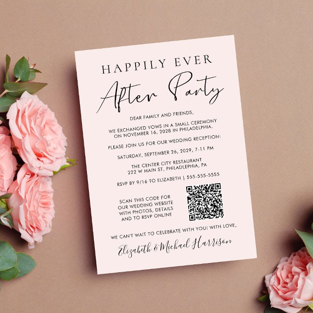 Faire-part Réception de mariage Photo QR Code rose (Input your wedding website address to automatically create a scannable QR code)