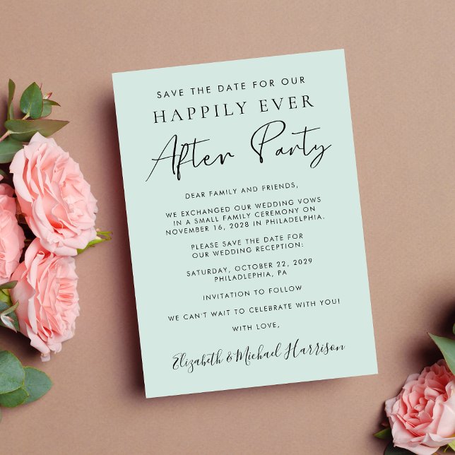 Faire-part Réception mariage photo moderne Monnaie Enregistre (A stylish save the date announcement for a reception to celebrate your elopement or private wedding)