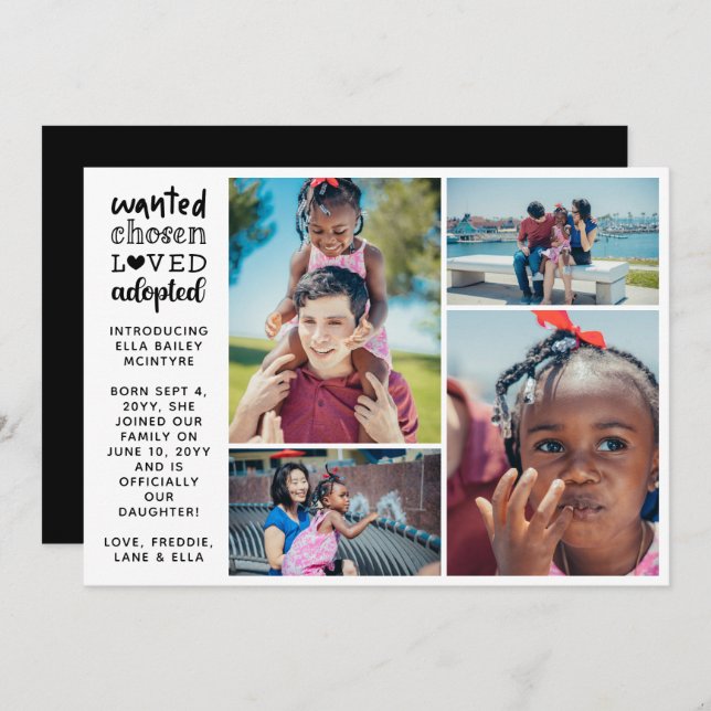 Faire-part Recherché Choisi aimé Adopté 4 Photo Collage (Devant / Derrière)