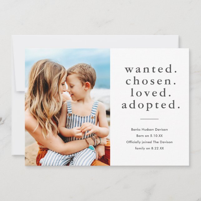 Faire-part Recherché Choisi aimé Adopté Adopté Minimal Photo  (Devant)