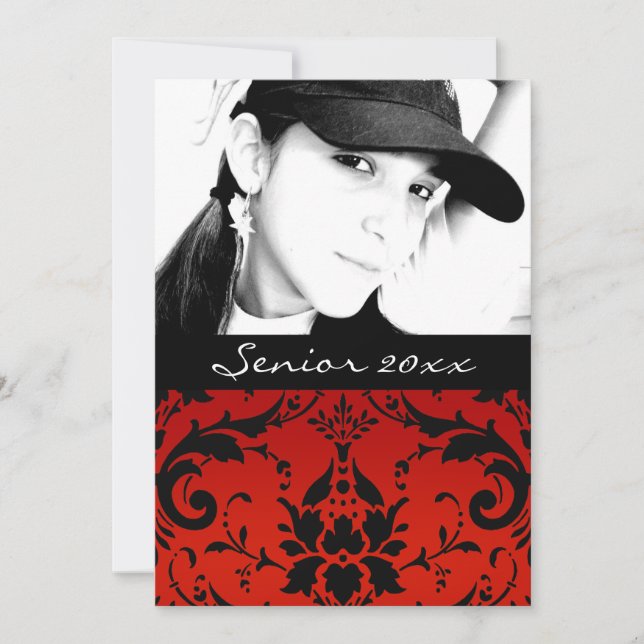 Faire-part Red and Black Damask Senior Class of 20xx Grad (Devant)