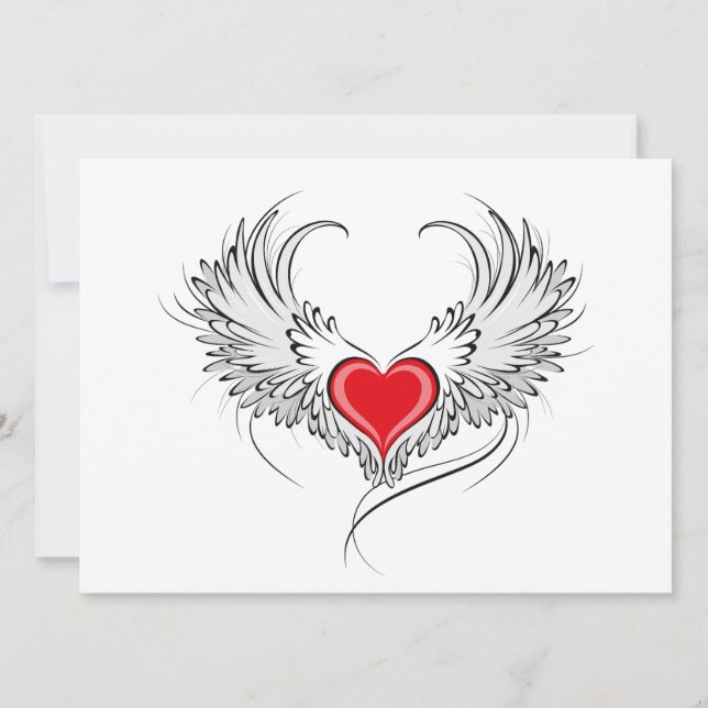 Faire-part Red Angel Coeur avec ailes (Devant)