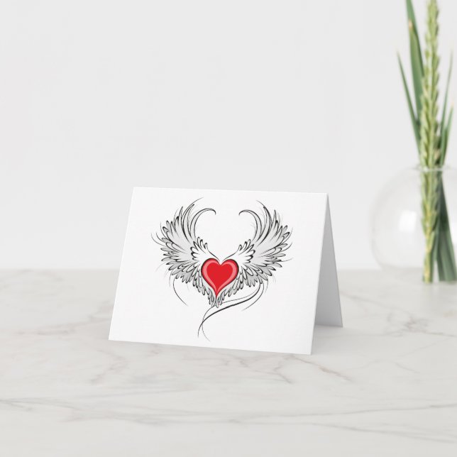 Faire-part Red Angel Coeur avec ailes (Devant)