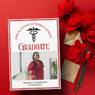 Faire-part Red Black Médicale School Graduation Photo